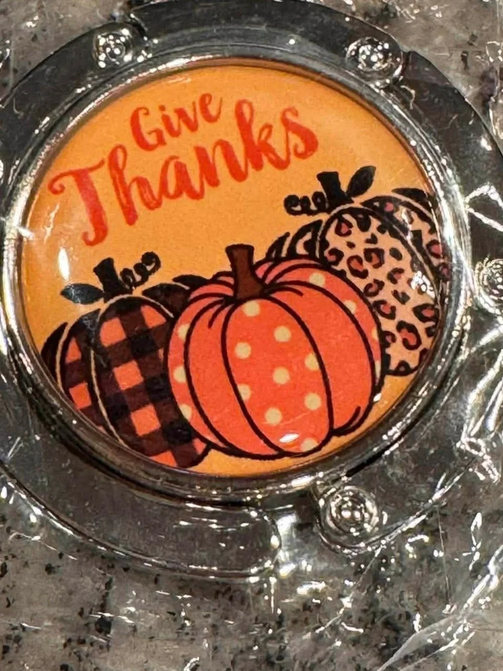 Give Thanks Pumpkin Themed Purse Hooks - Orange and Brown (Set of 3)
